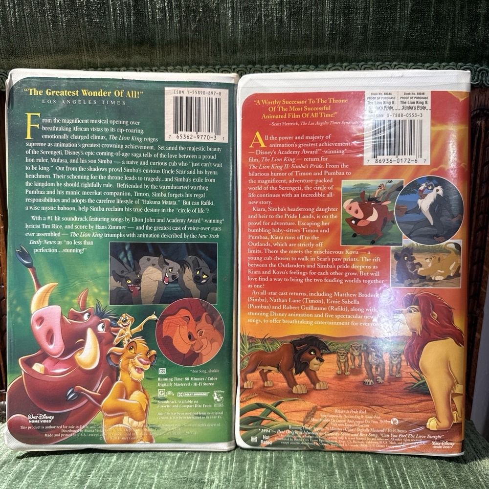 The Lion King 1 & 2 Simba's Pride VHS Walt Disney Movies Lot Of 2 - Picture 4 of 4